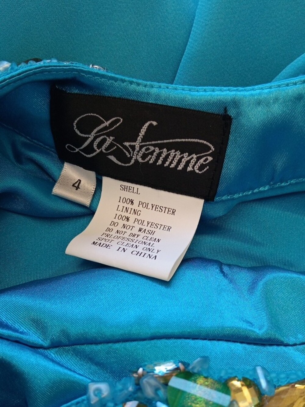 Strapless Aqua Evening Gown with Beaded Detail - Picture 12 of 13